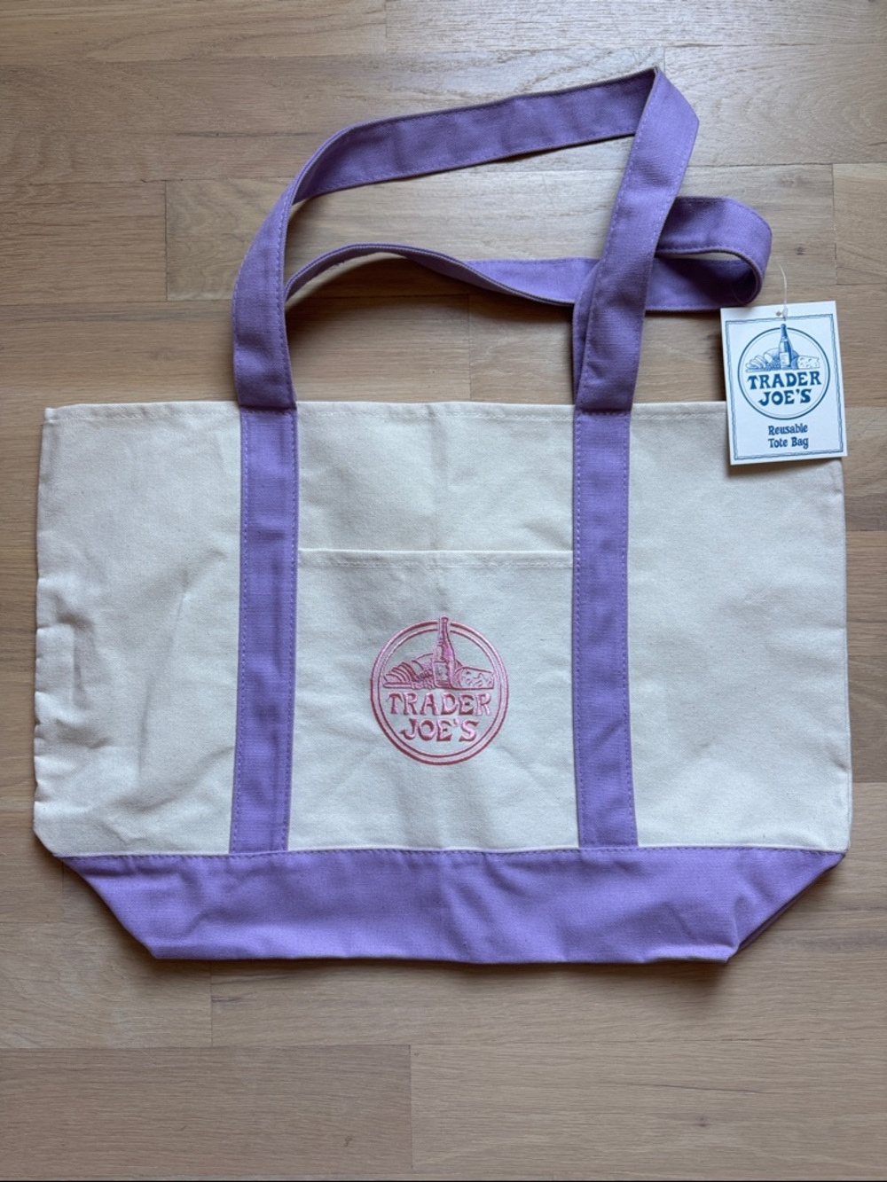 Trader Joe's Lavender Purple Large Canvas Tote Bag Spring 2026 **NWT**